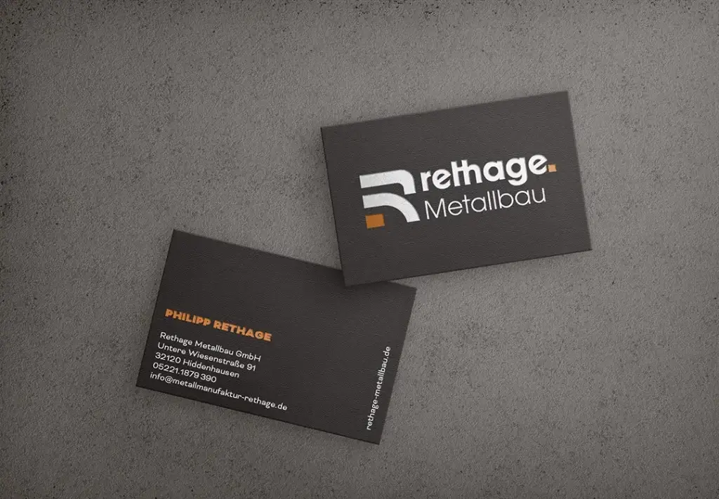 Rethage Metallbau Visitenkarten im neuen Branding Design