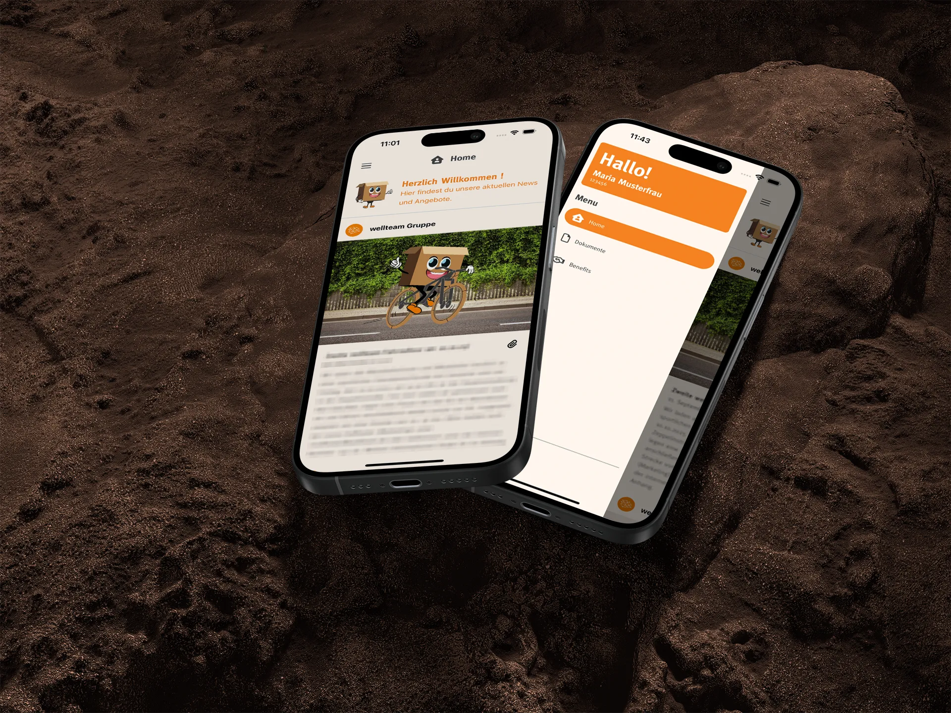 App der Wellteam Gruppe aus Herford auf zwei Smartphones dargestellt